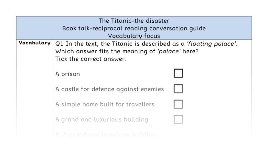Reciprocal reading - vocabulary - The Titanic-the disaster