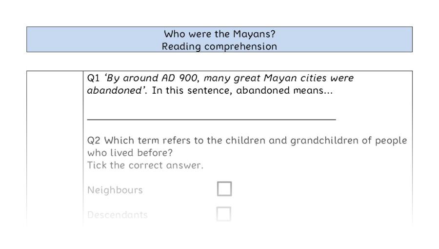 Reading comprehension VRSIPE - Who were the Mayans