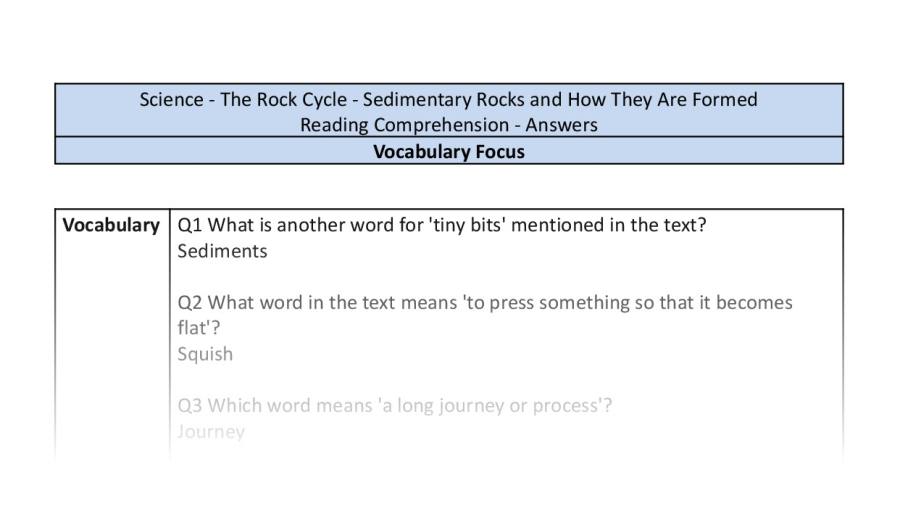 Reading Comprehension - Sedimentary Rocks and How They Are Formed - Vocabulary Focus