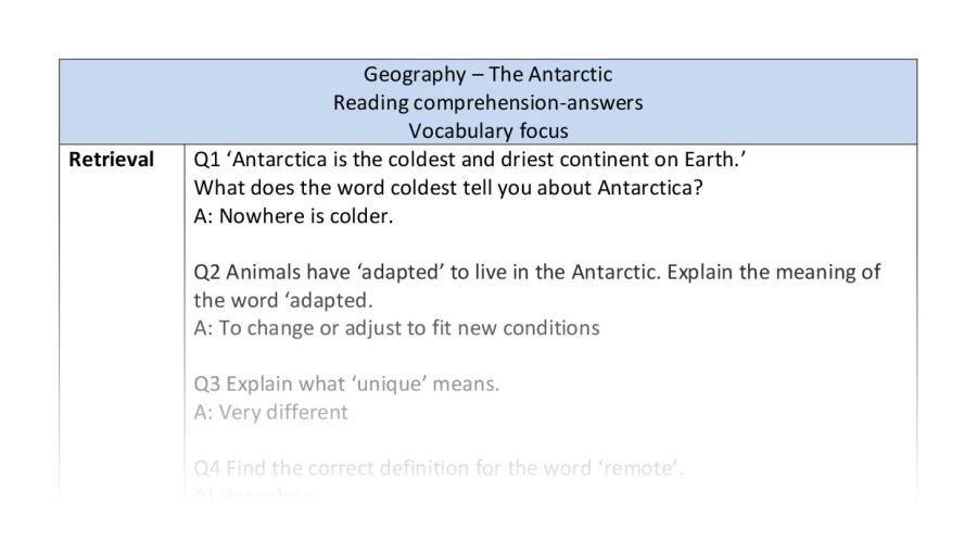 Reading comprehension - vocabulary - The Antarctic