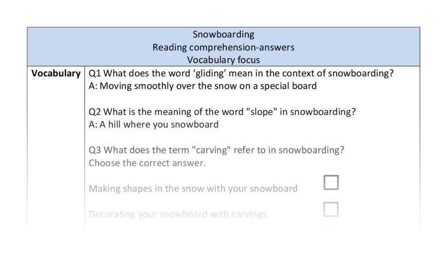 Reading comp-vocabulary-snowboarding - answers
