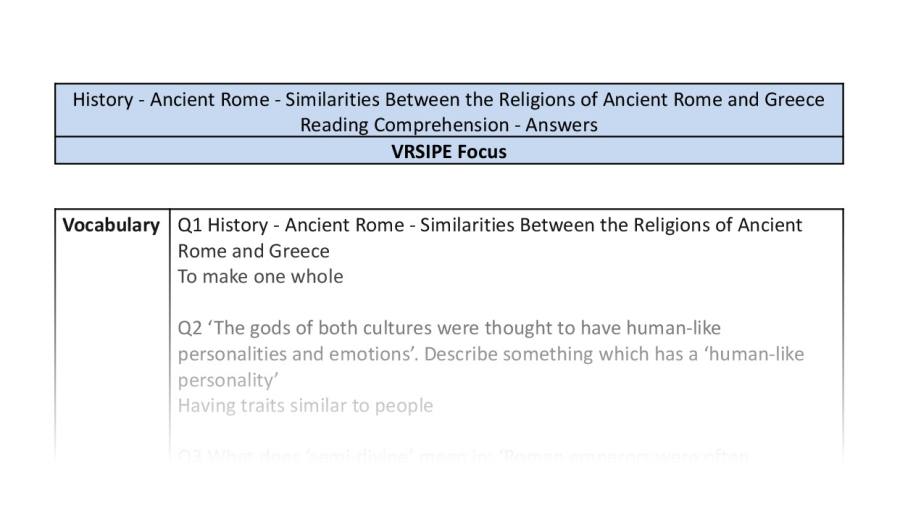 Reading Comprehension - Similarities Between the Religions of Ancient Rome and Greece - VRSIPE Focus