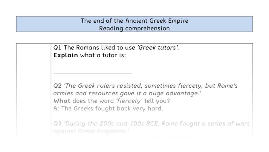 Reading comprehension - VRSIPE - The end of the Ancient Greek Empire