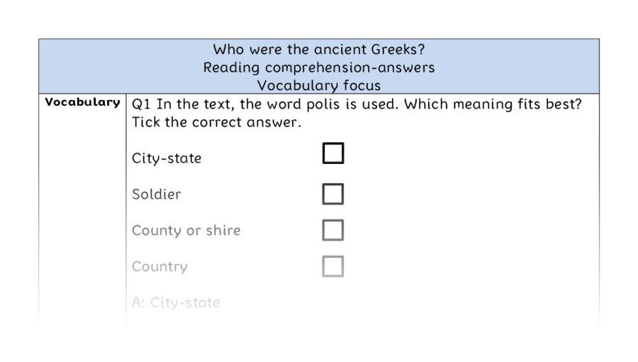 Reading comprehension - vocabulary - Who were the ancient Greeks - answers