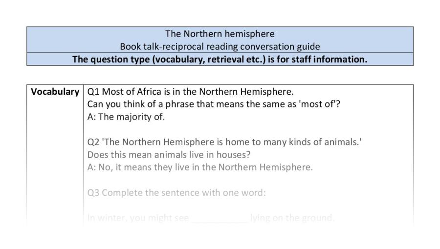 Reciprocal reading-VRSIPE-The Northern hemisphere