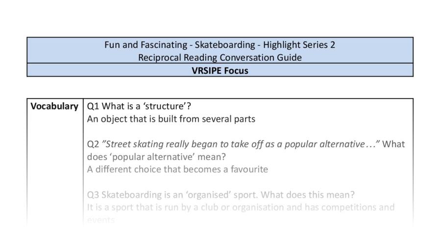 Reciprocal Reading Conversation - Skateboarding - Highlight Series 2 - VRSIPE Focus