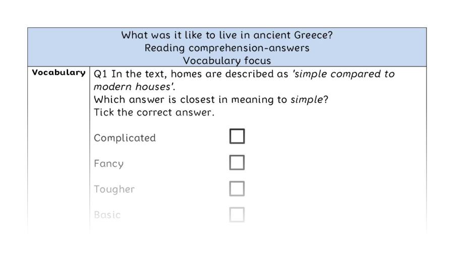 Reading comprehension - vocabulary - What was it like to live in ancient Greece - answers