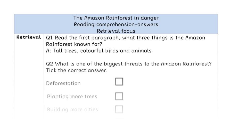Reading comprehension - retrieval - The Amazon Rainforest in danger - answers