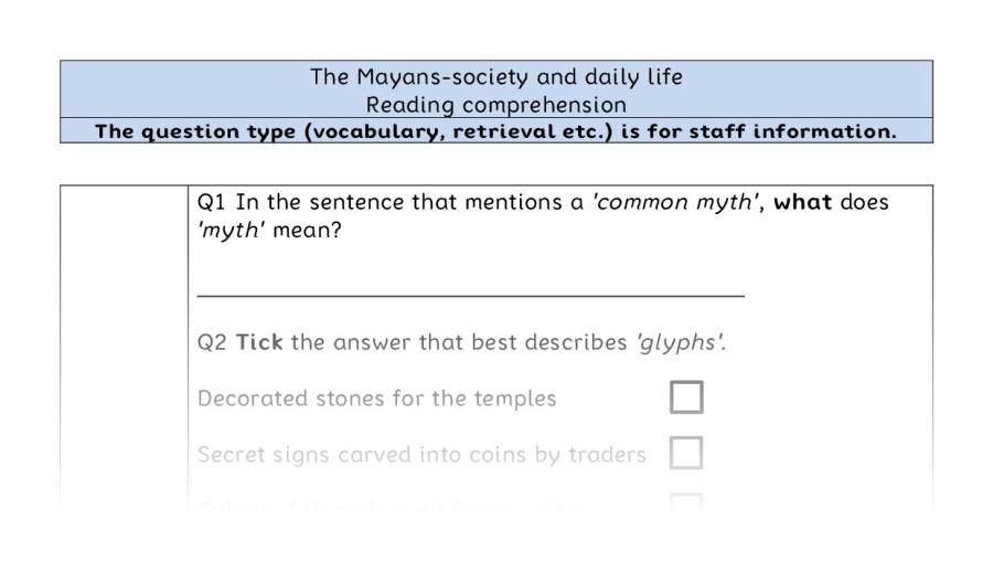 Reading comprehension VRSIPE - The Mayans-society and daily life