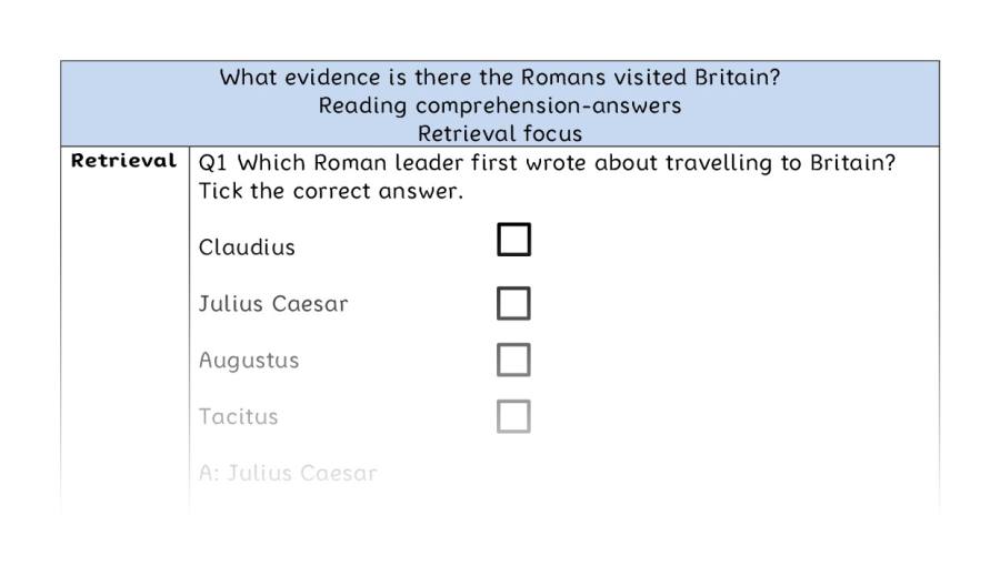 Reading comprehension - retrieval-evidence the Romans visited Britain - answers