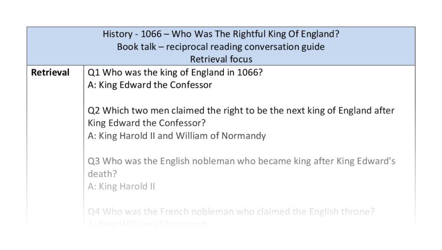 Reciprocal reading - retrieval - 1066 who was the rightful king