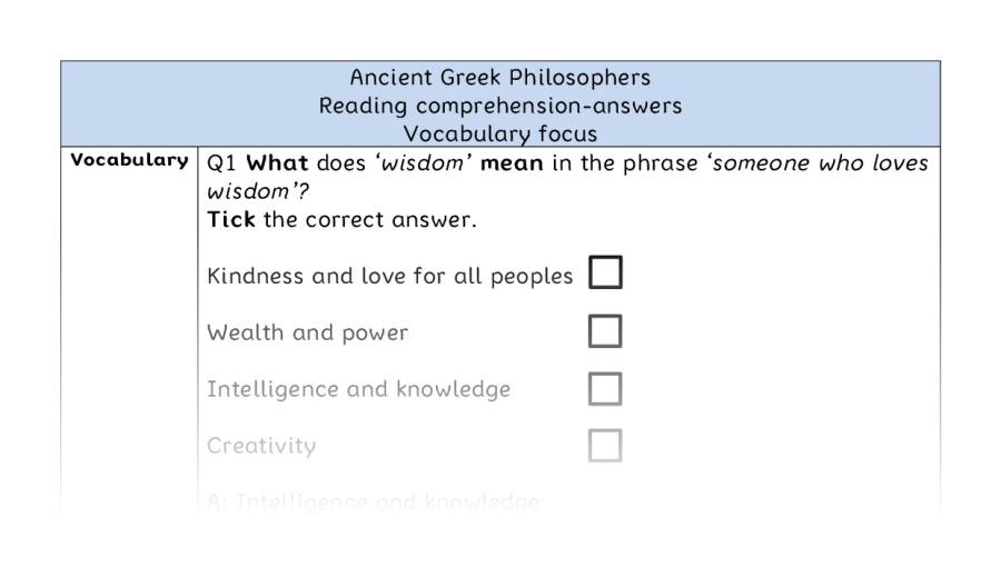 Reading comprehension - vocabulary - Ancient Greek Philosophers - answers