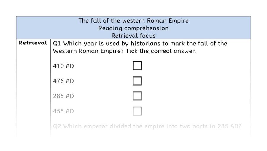 Reading comprehension - retrieval - The fall of the western Roman Empire