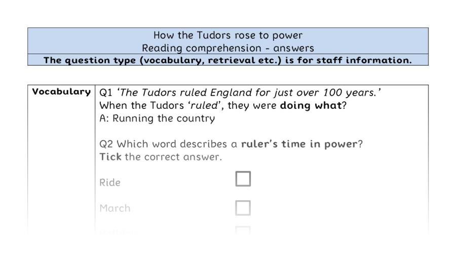 Reading comprehension - VRSIPE - How the Tudors rose to power - answers