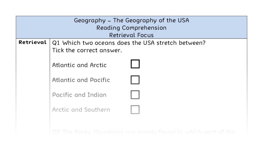 The Geography of the USA - Reading Comprehension - Retrieval Focus