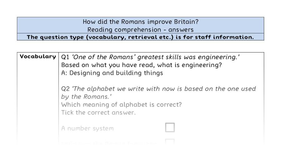 Reading comprehension VRSIPE - How did the Romans improve Britain - answers