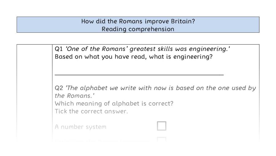 Reading comprehension VRSIPE - How did the Romans improve Britain