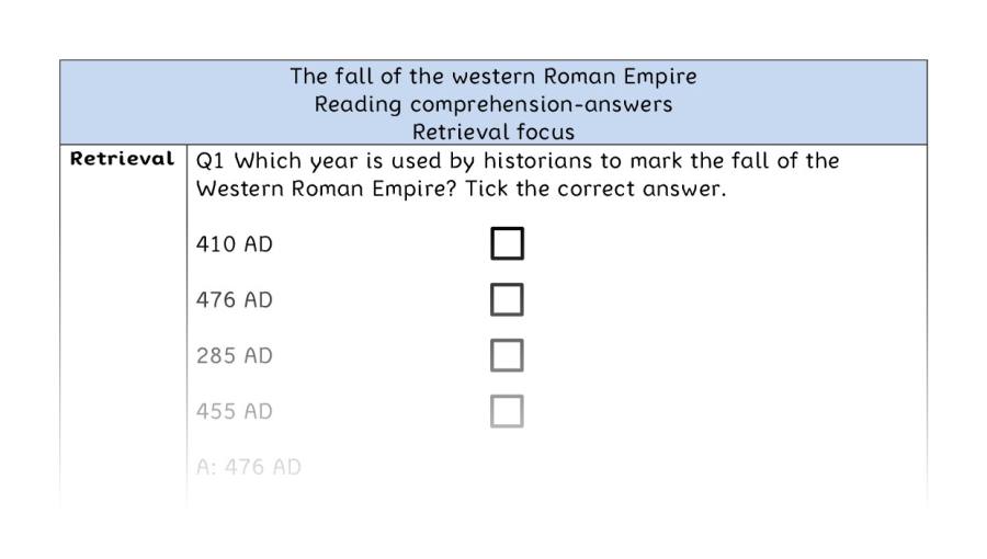 Reading comprehension - retrieval - The fall of the western Roman Empire - answers