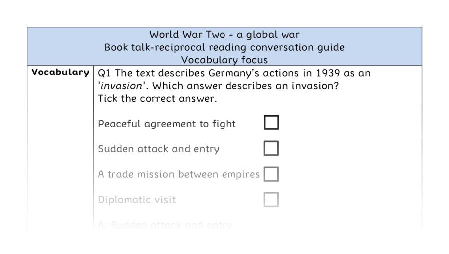 Reciprocal reading - vocabulary - World War Two - a global war