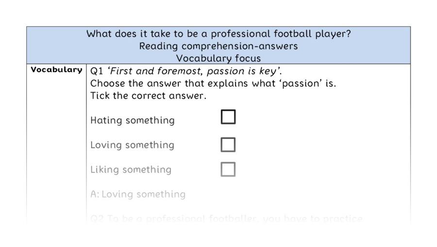 Reading comp-vocab-What does it take to be a professional football player - answers
