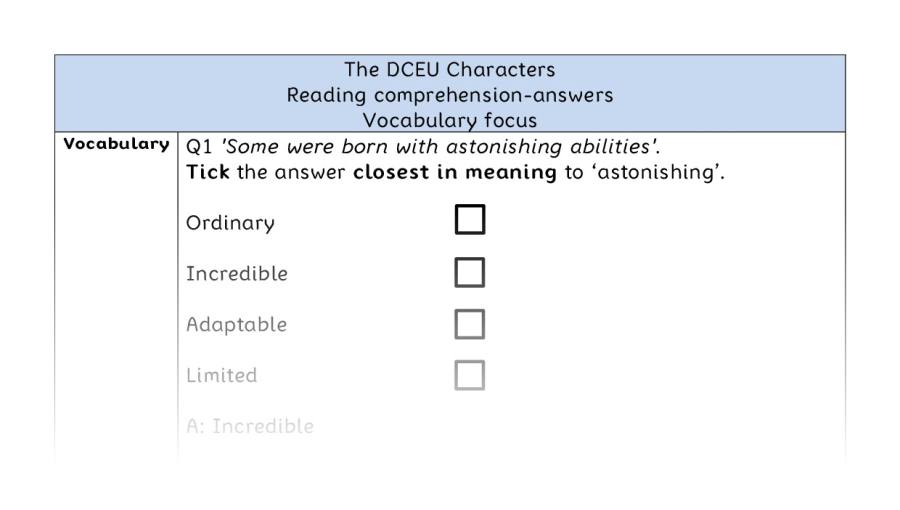 Reading comprehension - vocabulary - The DCEU Characters - answers
