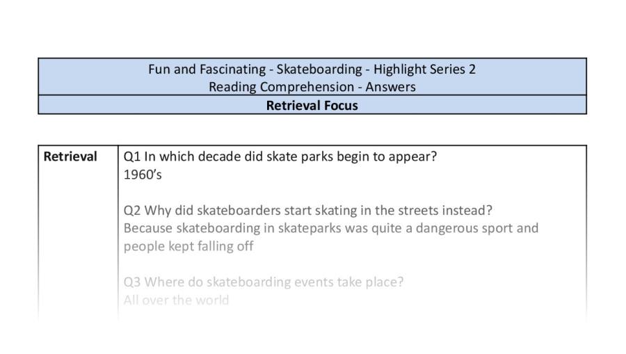 Reading Comprehension - Skateboarding - Highlight Series 2 - Retrieval Focus