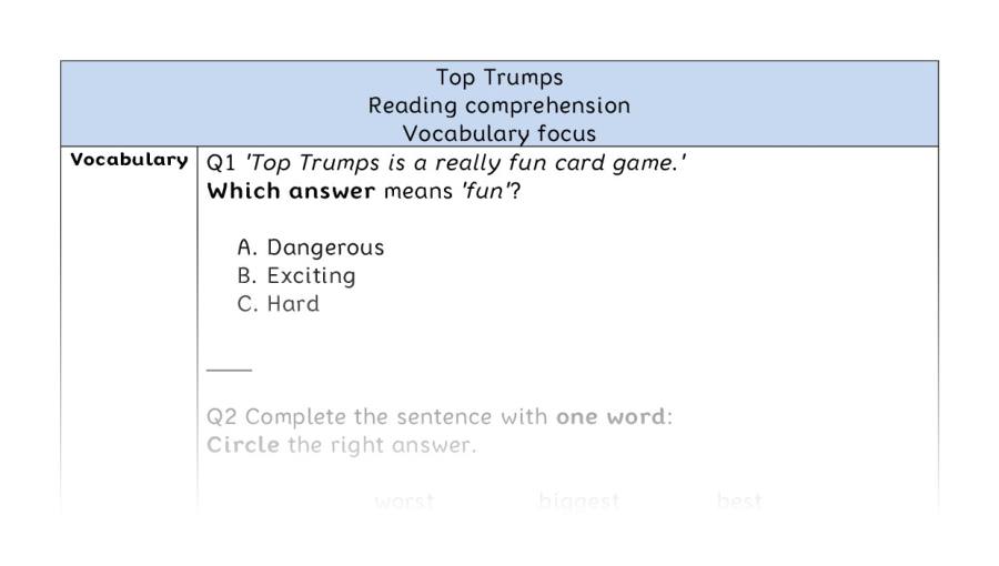 Reading comprehension - vocabulary - Top Trumps