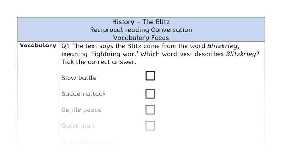 The Blitz - Reciprocal Reading Conversation - Vocabulary Focus