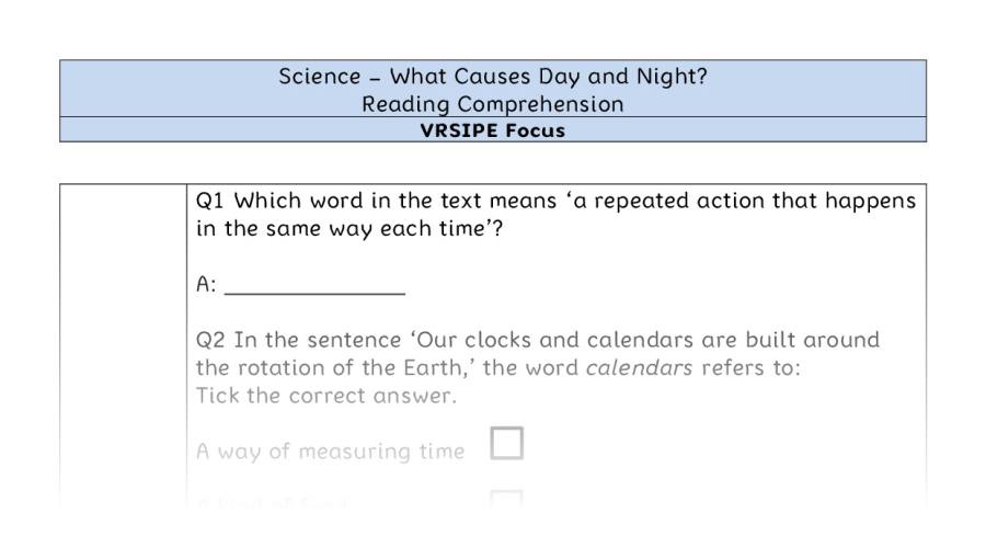 What Causes Day and Night - Reading Comprehension - VRSIPE Focus