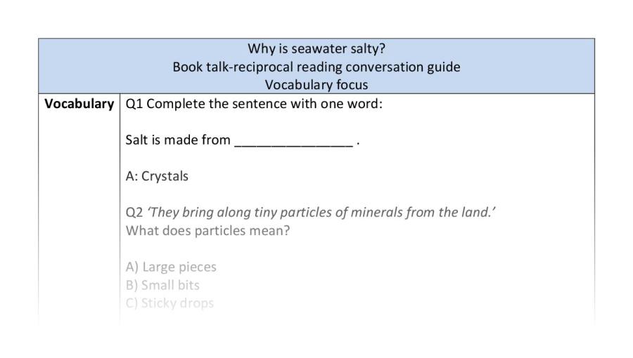 Reciprocal reading - vocabulary - Why is seawater salty