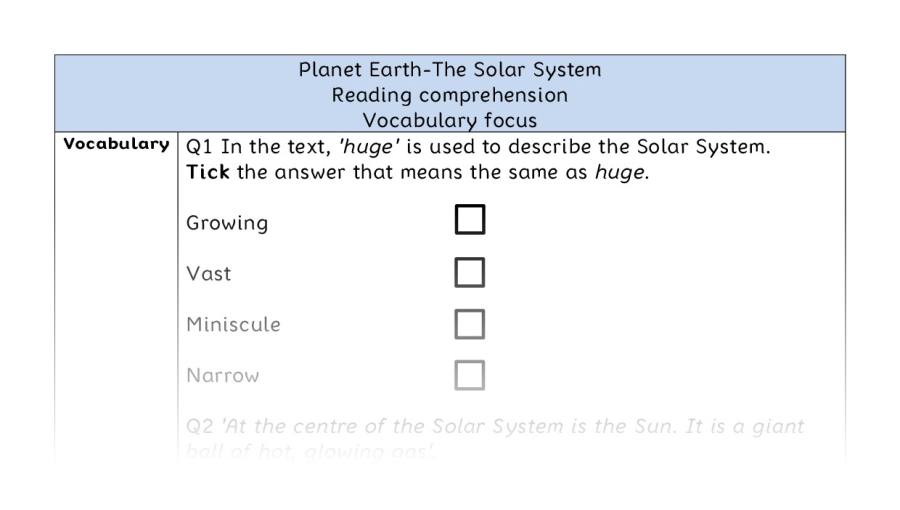Reading comprehension - vocabulary - The Solar System