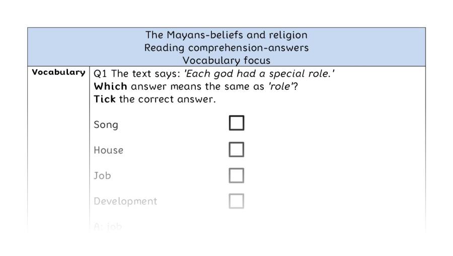 Reading comprehension - vocabulary - The Mayans-beliefs and religion - answers