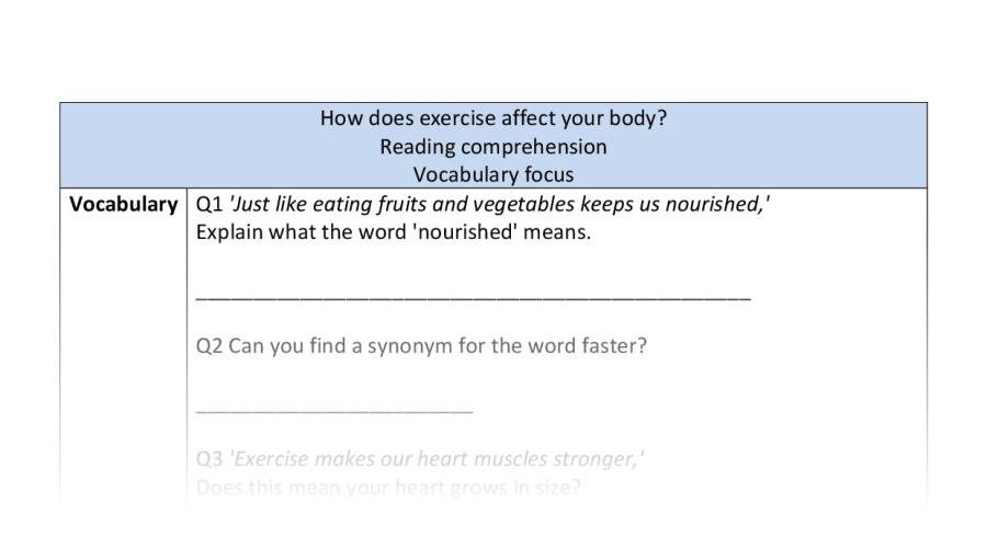 Reading comprehension - vocabulary - How does exercise affect your body