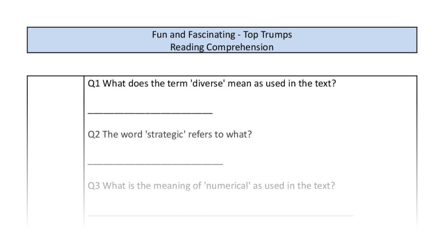 Reading comprehension - Top Trumps - vocabulary focus