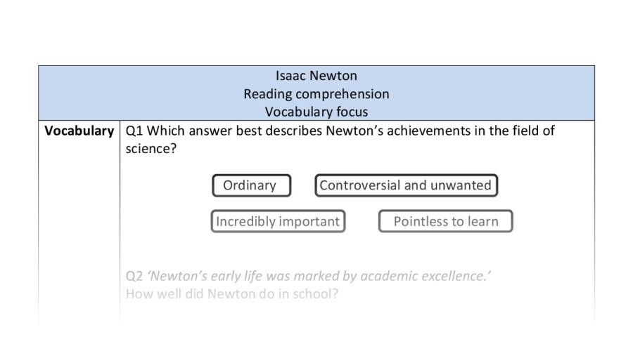 Reading comprehension - vocabulary - Isaac Newton