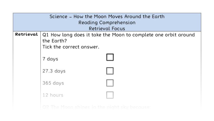 How the Moon Moves Around the Earth - Reading Comprehension - Retrieval Focus