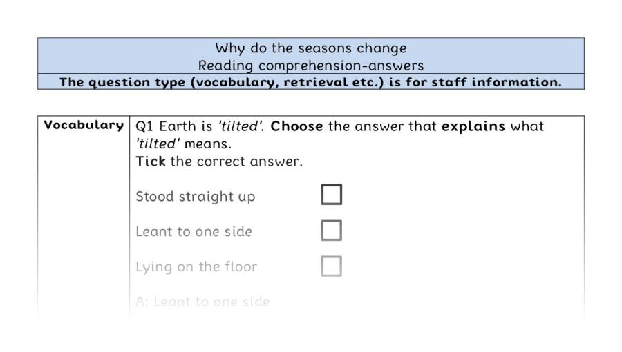 Reading comprehension - VRSIPE - Why do the seasons change - answers