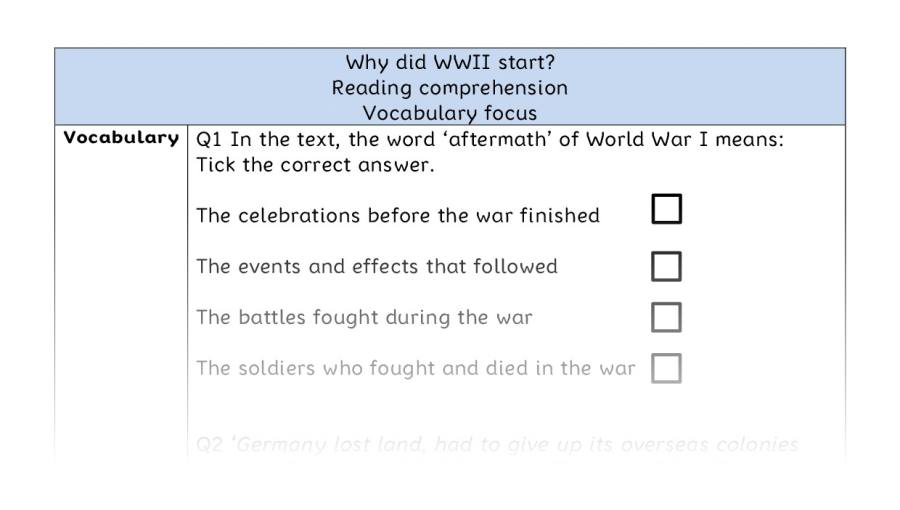 Reading comprehension - vocabulary - Why did WWII begin