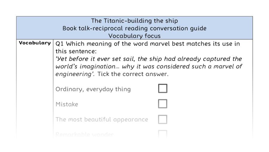 Reciprocal reading - vocabulary - The Titanic-building the ship