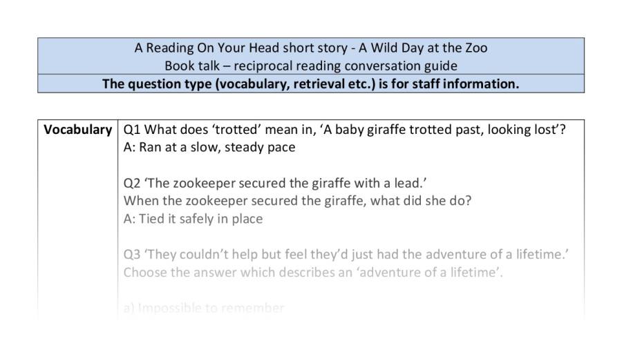 Reciprocal reading - VRSIPE - A Wild Day at the Zoo