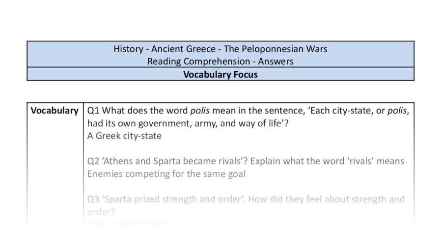 Reading Comprehension-The Peloponnesian Wars-Vocabulary Focus-answers