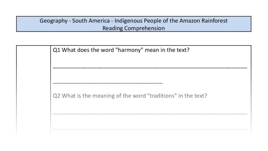 Reading Comprehension-Indigenous People of the Amazon Rainforest-VRSIPE