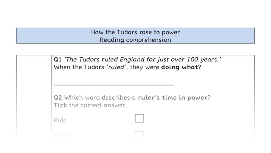 Reading comprehension - VRSIPE - How the Tudors rose to power