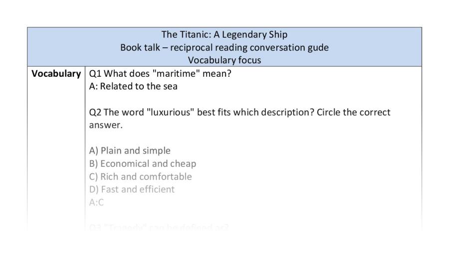Reciprocal reading-Titanic- vocabulary
