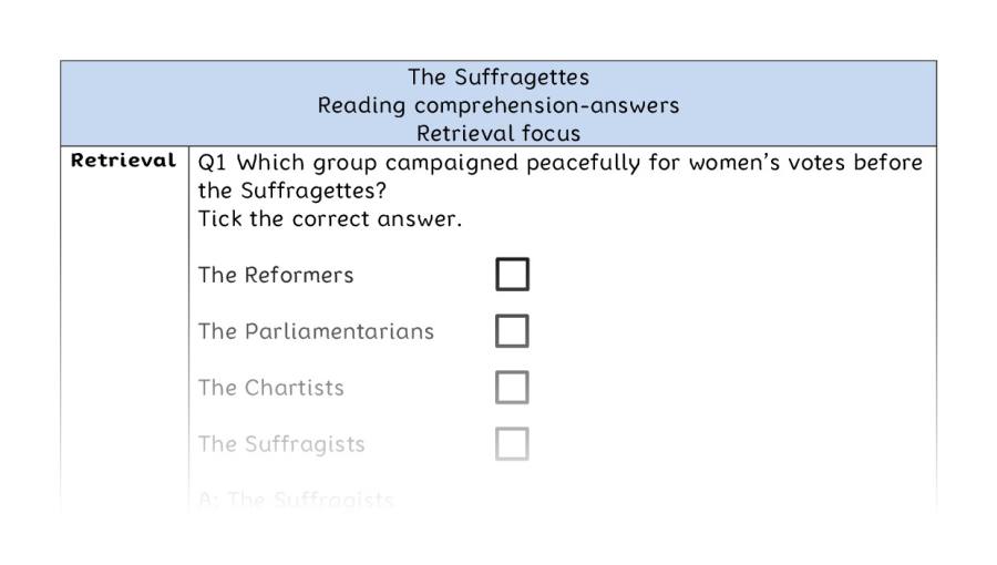 Reading comprehension - retrieval - The Suffragettes - answers