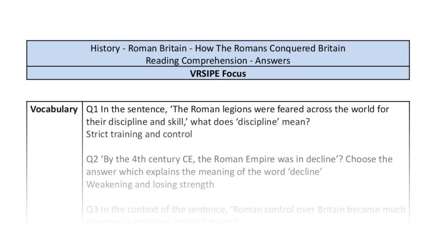Reading Comprehension - How The Romans Conquered Britain - VRSIPE Focus