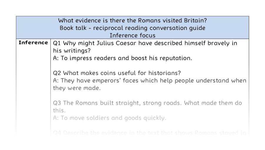 Reciprocal reading - inference-evidence the Romans visited Britain
