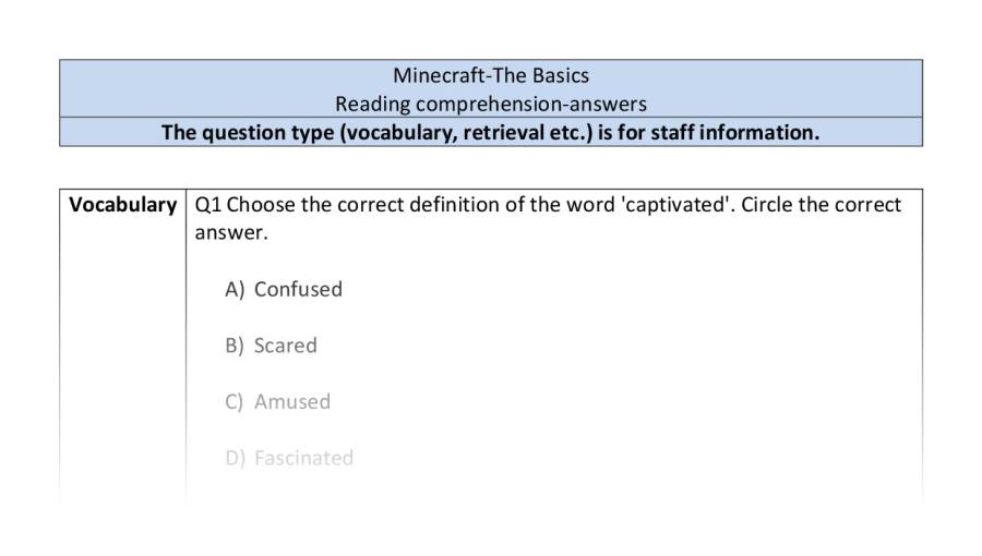 Reading comprehension - Minecraft The Basics - VRSIPE