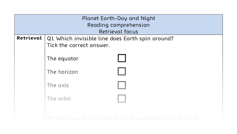 Reading comprehension - retrieval - Planet Earth-Day and Night