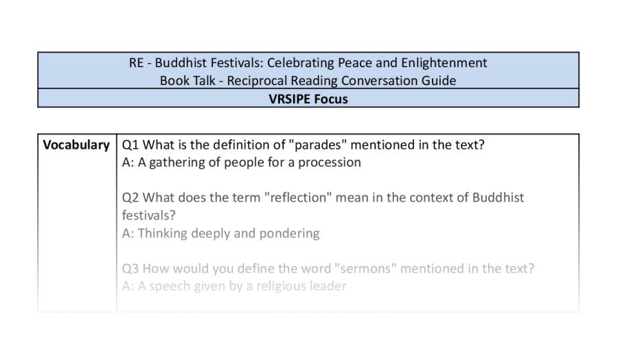 Reciprocal Reading Conversation - Buddhist Festivals Celebrating Peace and Enlightenment - VRSIPE Focus